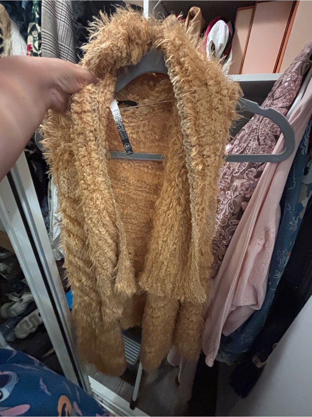 Women’s Faux Fur Hooded Coatigan in Camel